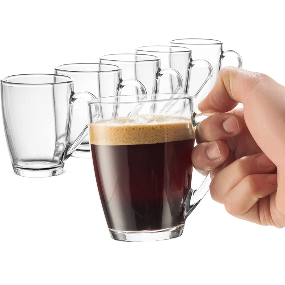 Bormioli Rocco ICON Glass Coffee and Tea Mug 10 ¾ Ounce (6 Pack) with Convenient